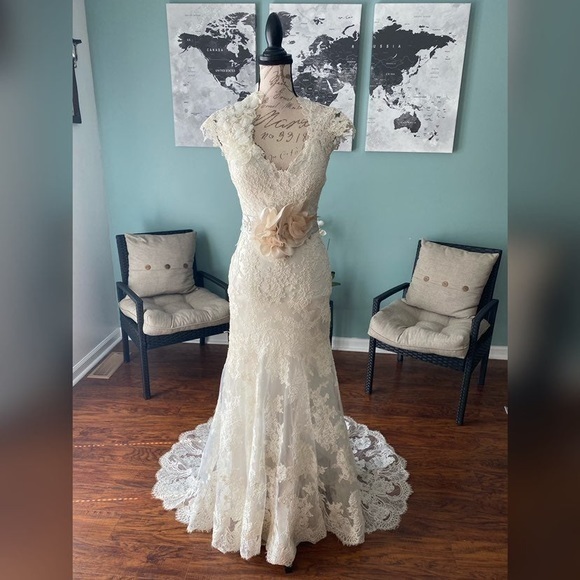 NWT sample Allure Bridals rustic lace boho country wedding dress sz 8 - Picture 6 of 6